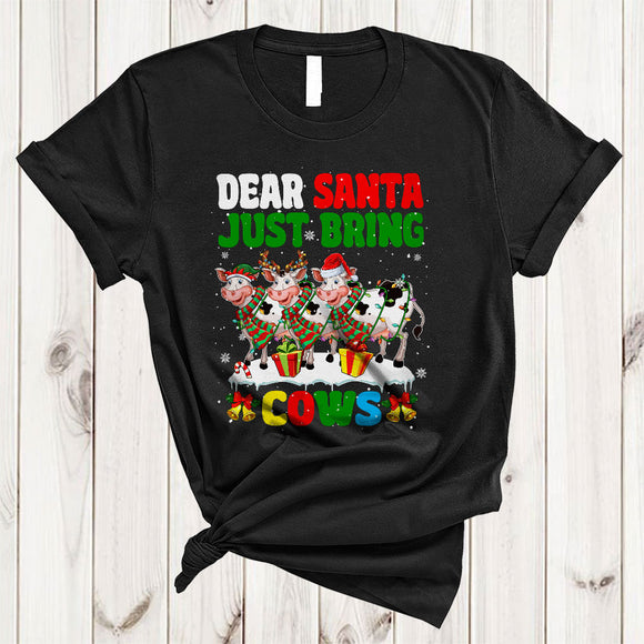 MacnyStore - Dear Santa Just Bring Cows, Lovely Three Cow Farmer, X-mas Farm Animal Lover T-Shirt