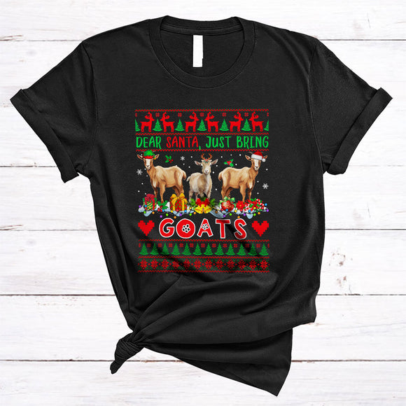 MacnyStore - Dear Santa Just Bring Goats, Humorous Christmas Sweater Three Goats, Farm Farmer T-Shirt