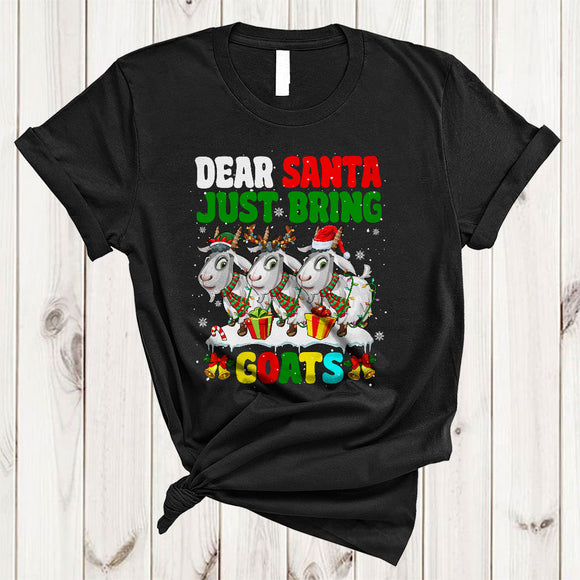 MacnyStore - Dear Santa Just Bring Goats, Lovely Three Goat Farmer, X-mas Farm Animal Lover T-Shirt