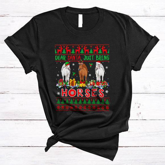 MacnyStore - Dear Santa Just Bring Horses, Humorous Christmas Sweater Three Horses, Farm Farmer T-Shirt