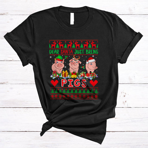 MacnyStore - Dear Santa Just Bring Pigs, Humorous Christmas Sweater Three Pigs, Farm Farmer T-Shirt