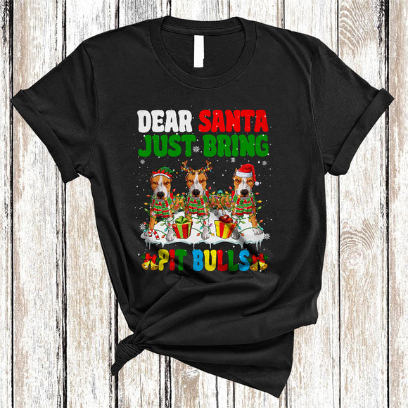 MacnyStore - Dear Santa Just Bring Pit Bulls, Cheerful Christmas Three Pit Bull Lover, X-mas Group T-Shirt