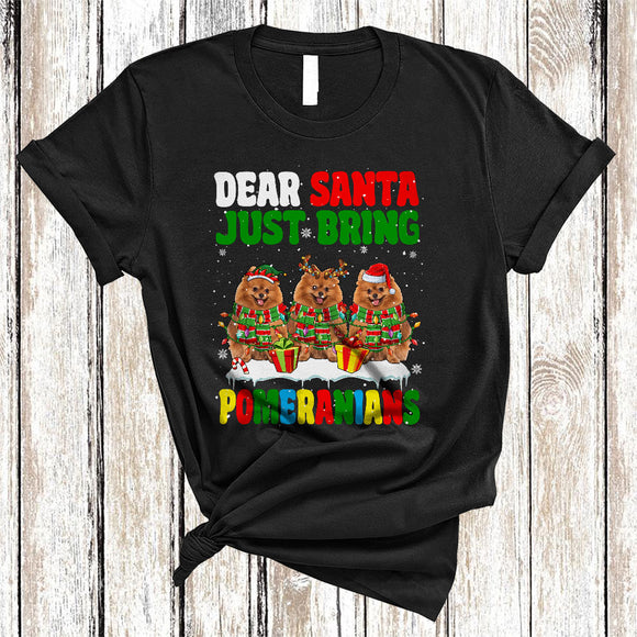 MacnyStore - Dear Santa Just Bring Pomeranians, Cheerful Christmas Three Pomeranian Lover, X-mas Group T-Shirt