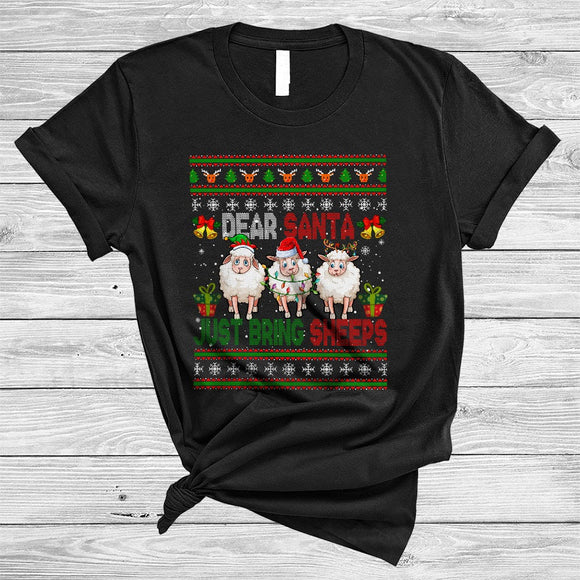 MacnyStore - Dear Santa Just Bring Sheeps, Funny Sweater Three X-mas Sheep, Christmas Farmer Farm Lover T-Shirt