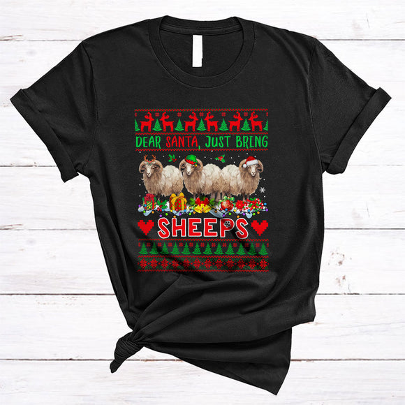 MacnyStore - Dear Santa Just Bring Sheeps, Humorous Christmas Sweater Three Sheep, Farm Farmer T-Shirt