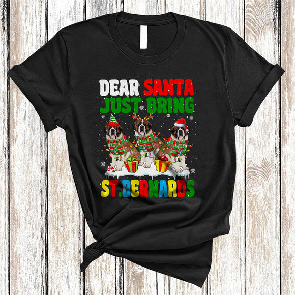 MacnyStore - Dear Santa Just Bring St. Bernards, Cheerful Christmas Three St. Bernard Lover, X-mas Group T-Shirt