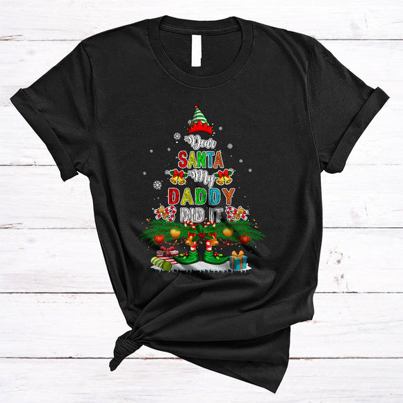 MacnyStore - Dear Santa My Daddy Did It, Colorful Christmas Tree ELF, Matching Family Pajama X-mas Group T-Shirt