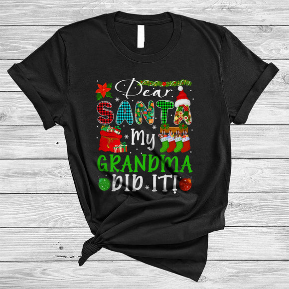 MacnyStore - Dear Santa My Grandma Did It Humorous Cute Christmas Pajama Family Santa Xmas Lover T-Shirt