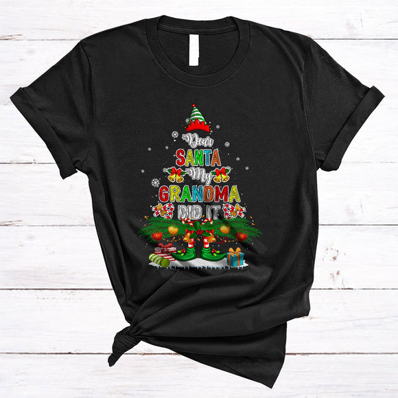 MacnyStore - Dear Santa My Grandma Did It, Colorful Christmas Tree ELF, Matching Family Pajama X-mas Group T-Shirt