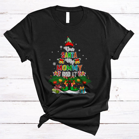 MacnyStore - Dear Santa My Mommy Did It, Colorful Christmas Tree ELF, Matching Family Pajama X-mas Group T-Shirt