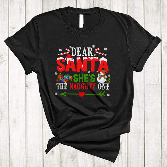 MacnyStore - Dear Santa My She's The Naughty One, Awesome Christmas Snowman, Matching X-mas Couple Family T-Shirt