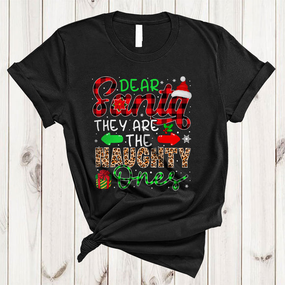 MacnyStore - Dear Santa They Are The Naughty Ones, Cool Leopard Plaid Christmas Naughty, X-mas Santa Snow T-Shirt