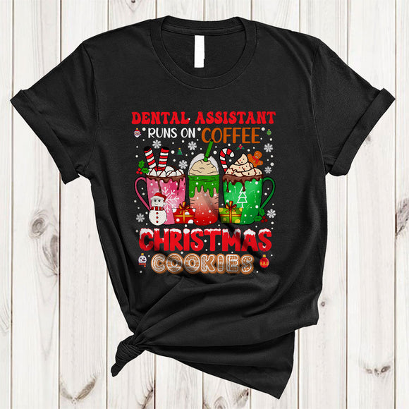 MacnyStore - Dental Assistant Runs On Coffee And Christmas Cookies, Joyful Three Coffee Cups, Family X-mas T-Shirt