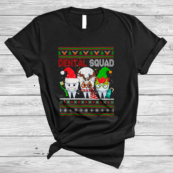 MacnyStore - Dental Squad, Cheerful Christmas Three Santa ELF Reindeer Teeth, Sweater Dental Dentist T-Shirt