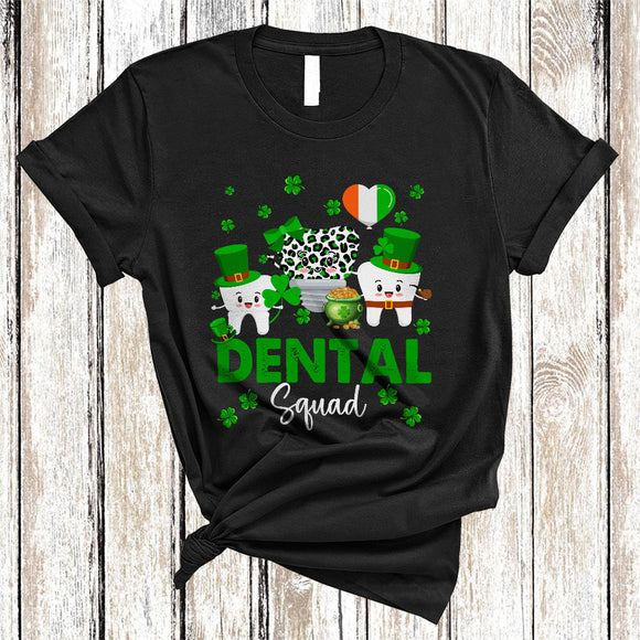 MacnyStore - Dental Squad, Funny St. Patrick's Day Shamrock Three Leopard Teeth, Dental Dentist Group T-Shirt