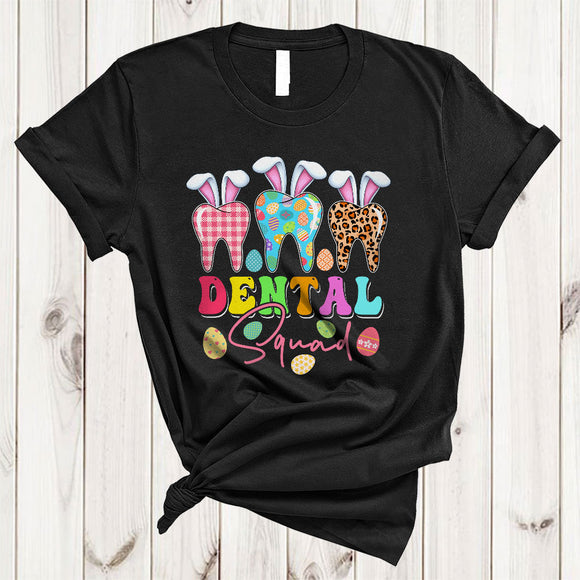MacnyStore - Dental Squad, Lovely Easter Day Colorful Leopard Plaid Tooth, Dental Assistant Dentist Group T-Shirt