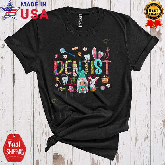 MacnyStore - Dentist Cool Funny Easter Bunny Gnome Hunting Easter Plaid Leopard Eggs Group T-Shirt