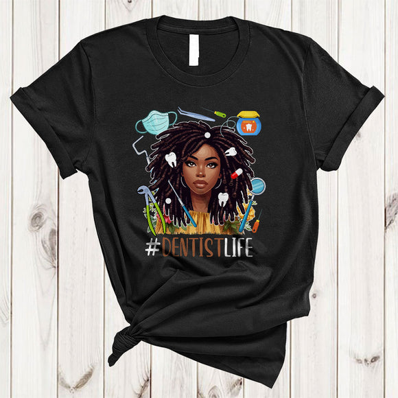 MacnyStore - Dentist Life, Lovely Black History Month Afro Hair, Dentist Tools African American T-Shirt