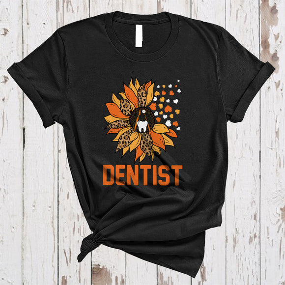 MacnyStore - Dentist, Adorable Sunflower Leopard Hearts, Dental Dentist Family Group T-Shirt