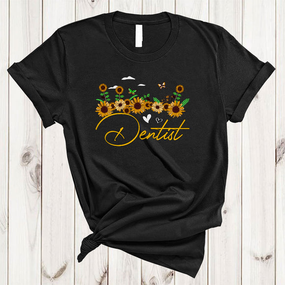 MacnyStore - Dentist, Adorable Sunflowers Butterfly Matching Dentist Group, Floral Flowers Family T-Shirt
