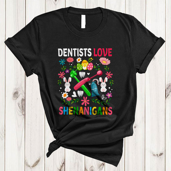 MacnyStore - Dentists Love Shenanigans, Floral Easter Day Dentist Bunny, Matching Egg Hunt Family Group T-Shirt
