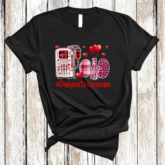 MacnyStore - Dialysis Technician, Awesome Valentine's Day Leopard Plaid Hearts, Single Valentine Family Group T-Shirt