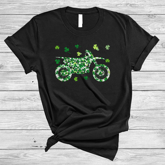MacnyStore - Dirt Bike Rider Shape Shamrock, Joyful St. Patrick's Day Dirt Bike Lover, Lucky Shamrock T-Shirt