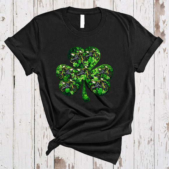 MacnyStore - Dirt Bike Shamrock Shape, Awesome St. Patrick's Day Dirt Bike Rider Lover, Lucky Family Group T-Shirt