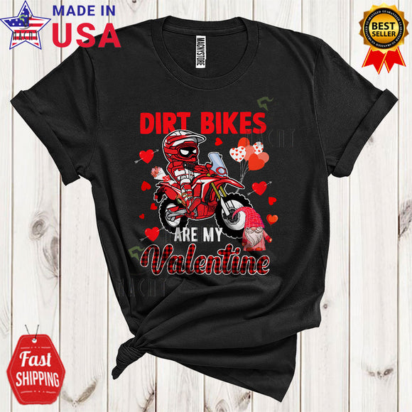 MacnyStore - Dirt Bikes Are My Valentine Cute Happy Valentine's Day Red Plaid Hearts Gnome Dirt Bike Lover T-Shirt