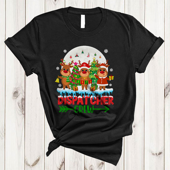 MacnyStore - Dispatcher Crew 2023, Cute Adorable Christmas Tree Three Reindeers, Matching X-mas Group T-Shirt
