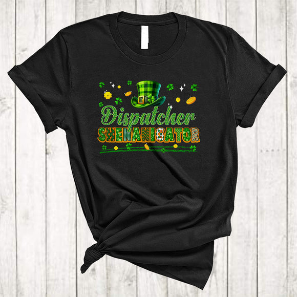 MacnyStore - Dispatcher Shenanigator, Wonderful St. Patrick's Day Plaid Shamrock, Lucky Irish Family Group T-Shirt