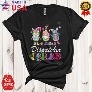 MacnyStore - Dispatcher Squad Cute Funny Easter Day Leopard Three Bunny Gnomes Lover Matching Group T-Shirt