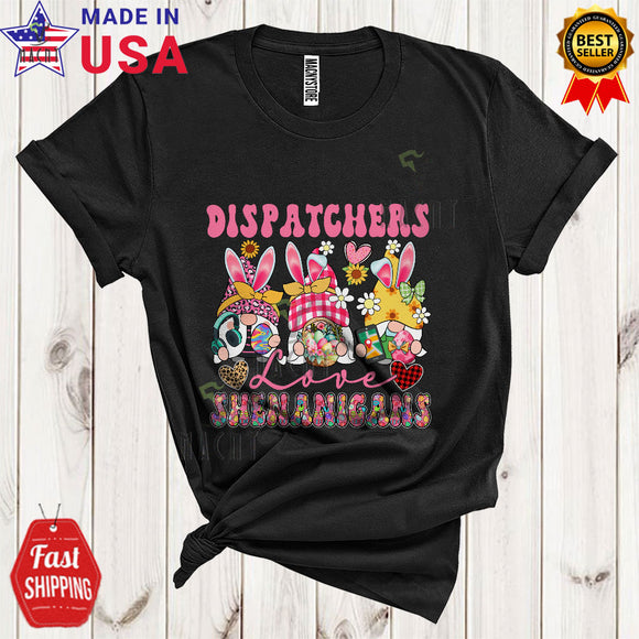 MacnyStore - Dispatchers Love Shenanigans Cool Cute Easter Leopard Plaid Hearts Flowers Three Bunny Gnomes T-Shirt