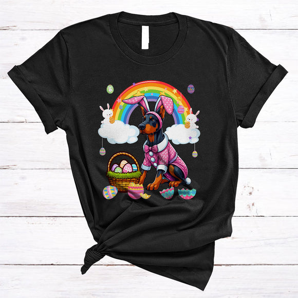 MacnyStore - Dobermann In Easter Bunny Cosplay, Amazing Easter Day Hunting Eggs Rainbow, Family Group T-Shirt