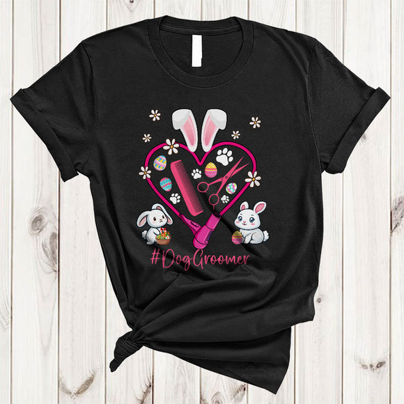 MacnyStore - Dog Groomer, Adorable Easter Bunny Dog Groomer Tools Heart Shape Flowers, Egg Hunting Group T-Shirt