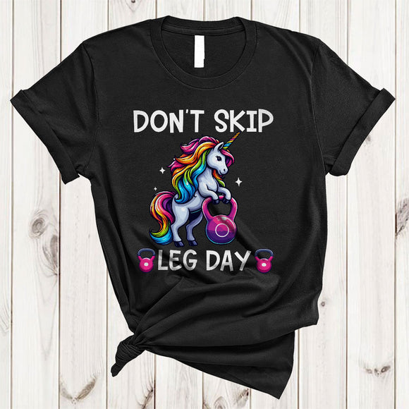 MacnyStore - Don't Skip Leg Day, Humorous Cute Unicorn Lover, Matching Gym Fitness Workout Lover T-Shirt