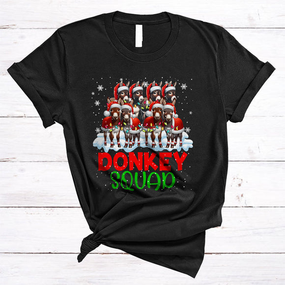 MacnyStore - Donkey Squad, Lovely Awesome Christmas Group Santa Donkey, X-mas Lights Snow Farmer T-Shirt