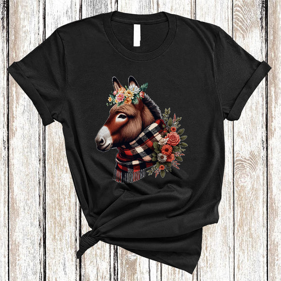 MacnyStore - Donkey Wearing Buffalo Red Plaid Scarf, Lovely Donkey Farm Animal Lover, Farming Farmer T-Shirt