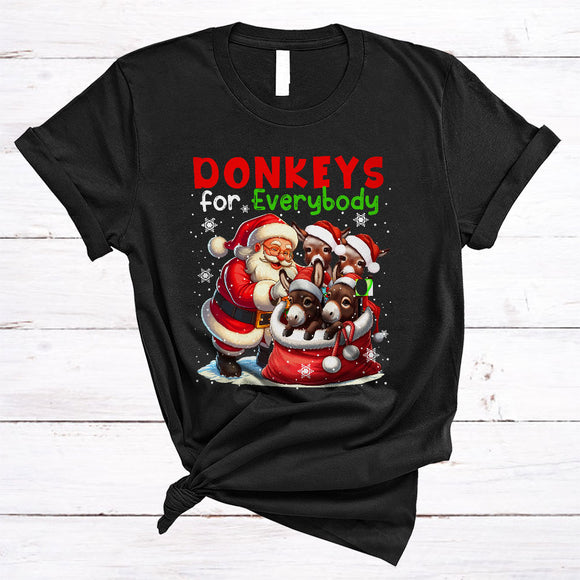 MacnyStore - Donkeys For Everybody, Joyful Christmas Donkey In Santa Bag, Farmer X-mas Family Group T-Shirt