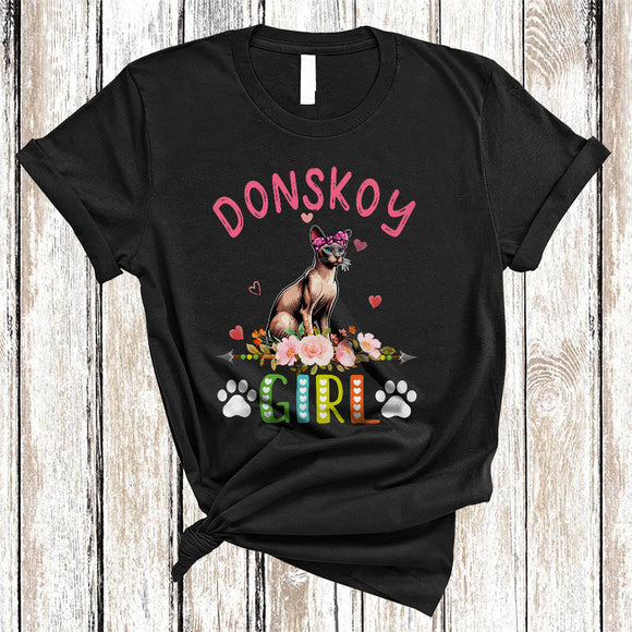 MacnyStore - Donskoy Girl, Amazing Floral Kitten Lover Hearts Flowers, Matching Girls Women Family T-Shirt