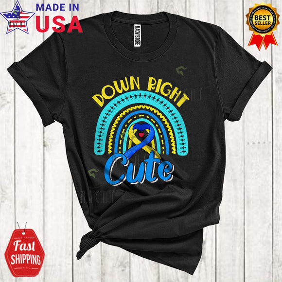 MacnyStore - Down Right Cute Cool Funny Down Syndrome Awareness Blue Yellow Ribbon Rainbow Lover T-Shirt