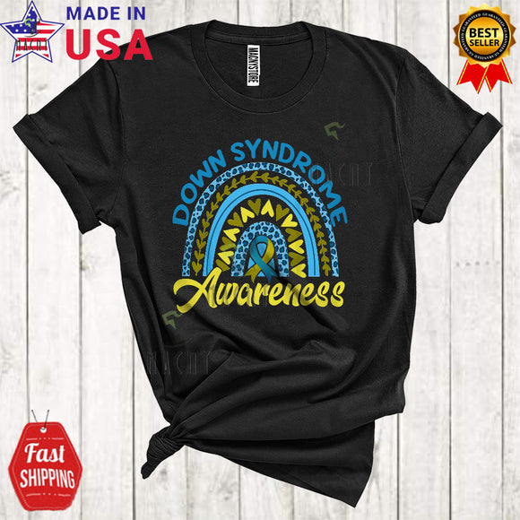MacnyStore - Down Syndrome Awareness Cool Proud Down Syndrome T21 Yellow Blue Ribbon Leopard Rainbow Lover T-Shirt