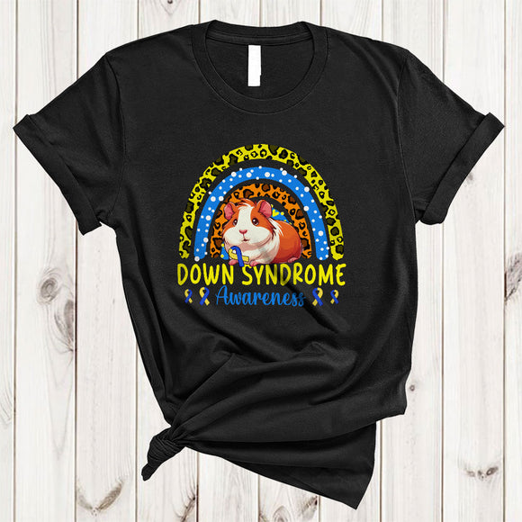 MacnyStore - Down Syndrome Awareness, Lovely Guinea Pig Yellow And Blue Ribbon, Leopard Rainbow Proud Family T-Shirt