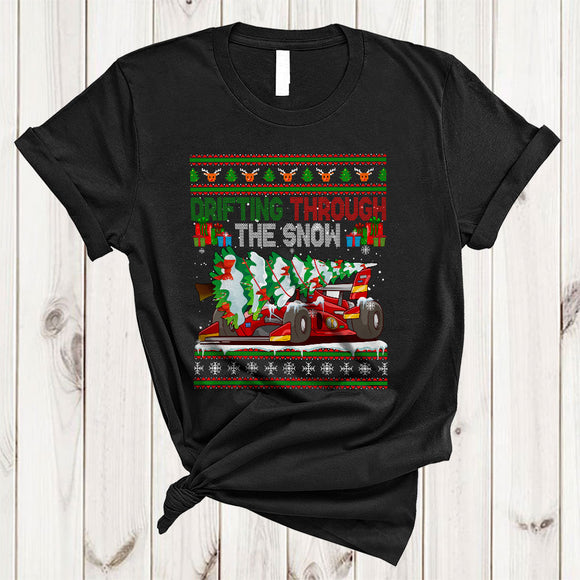 MacnyStore - Drifting Through The Snow, Wonderful Christmas Tree On Racing Car, X-mas Sweater Racing Car T-Shirt