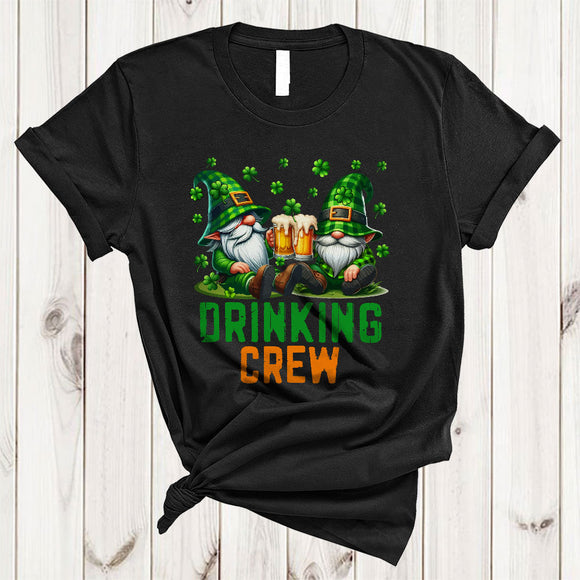 MacnyStore - Drinking Crew, Adorable St. Patrick's Day Two Gnomes Drinking Beer, Shamrock Drunk Team T-Shirt