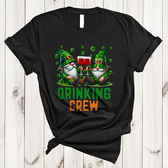 MacnyStore - Drinking Crew, Adorable St. Patrick's Day Two Gnomes Drinking Wine, Shamrock Drunk Team T-Shirt