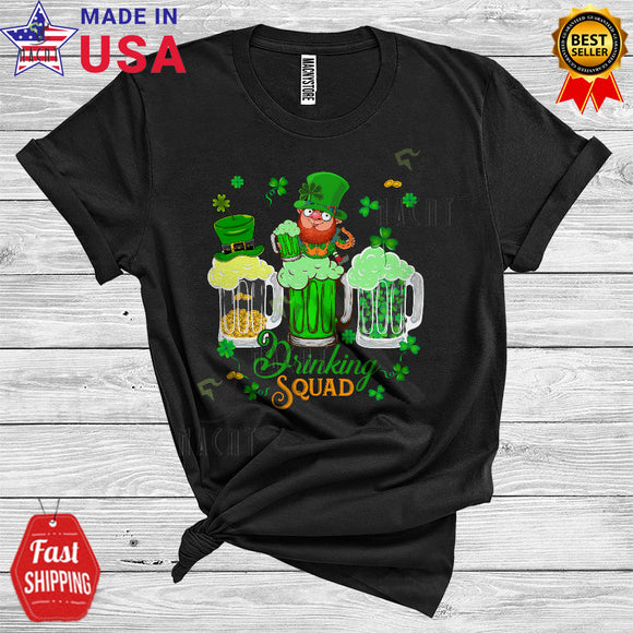 MacnyStore - Drinking Squad Cool Cute St. Patrick's Day Three Beer Glasses Leprechaun Drinking Drunk Team T-Shirt