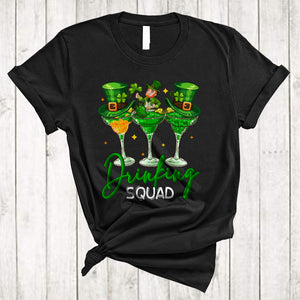 MacnyStore - Drinking Squad, Sarcastic St. Patrick's Day Three Cocktail Glasses, Drinking Drunker Group T-Shirt
