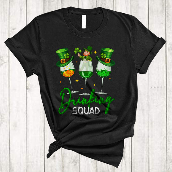 MacnyStore - Drinking Squad, Sarcastic St. Patrick's Day Three Wine Glasses, Drinking Drunker Group T-Shirt