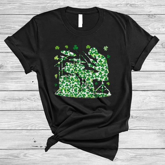 MacnyStore - Drum Player Shape Shamrock, Joyful St. Patrick's Day Drum Lover, Lucky Shamrock T-Shirt